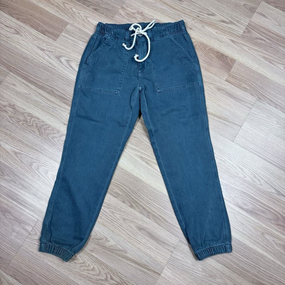 American Eagle Dark Green Denim Joggers Size 2 Short Drawstring Stretchy Waist
